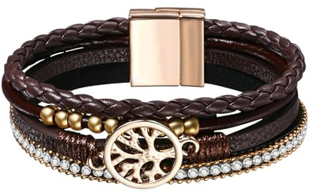 Aroncent Herren Damen Lebensbaum/Kreuz Armband: Schwarz/Braun Geflochten Wicekl Lederarmband Armreif Armschmuck Wickelarmband Vintage Charm für Männer Vater Freund