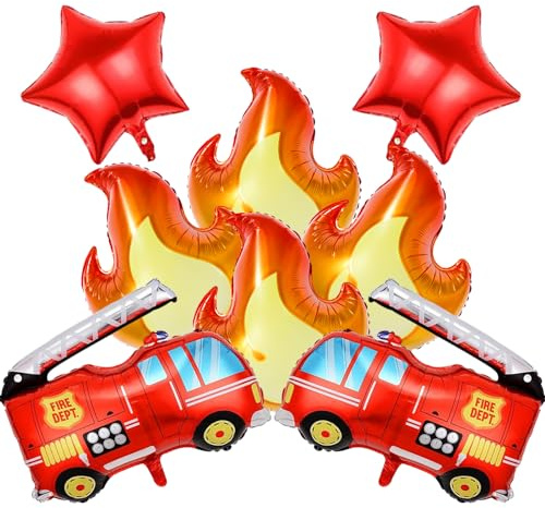 Feuerwehr geburtstag deko,8 Stück Feuerwehr luftballon | Feuerwehrauto Deko Geburtstag Feuerwehrauto Dekoration Junge Kindergeburtstag Deko Feuerwehrmann, Folienballon Luftballon