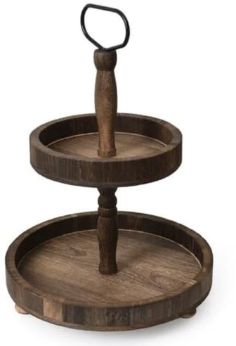 Plateau à 2 étages, hauteur 43 cm x longueur 33 cm, plateau de service, plateau décoratif, support à plats, en bois de paulownia
