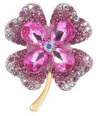 Oenothera Vierblättriges Kleeblatt Brosche, Strass Broschen, Broschen für Damen, für Frauen Freundin Partei Dekoration Geschenk（Rosa）