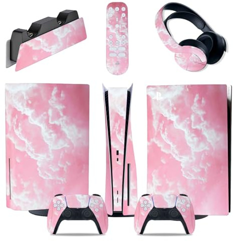 Wonhomke Sky Design 5 in 1 Komplettset Skin für Playtation 5 Controller &Ladestation & Headset & Fernbedienung für PS5 Disk Konsole Aufkleber Abziehbild (PS5-007)