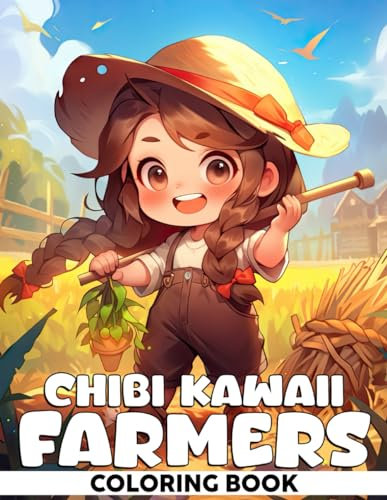 Chibi Kawaii Farmers Coloring Book: 40+ Cute Anime Coloring Pages with Japanese Manga Drawings Adorable Miniature Characters Illustrations for Kids, Teens, Adults