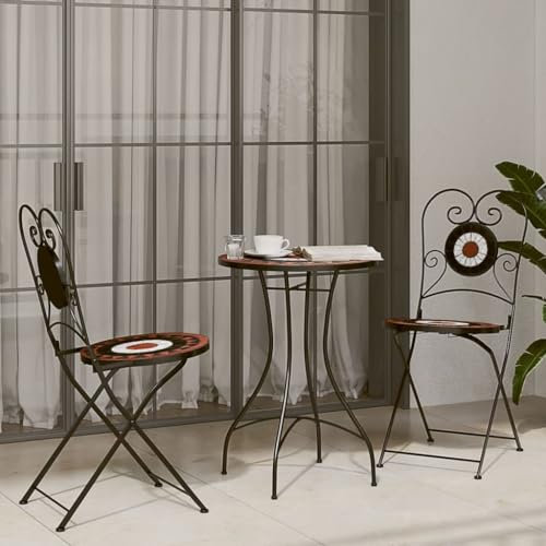 LAPOOH Mosaik-Bistro-Set Terrakottarot und Weiß Eisen und Keramik, Gartenset Tisch Und Stühle, Balkon Möbel Für Kleinen Balkon, Terrassenmöbel, Balkonset, Balkonmöbel, Möbelsets - 3216355