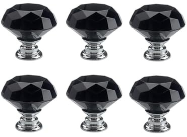 Crystal Drawer Knobs from Hotooldo -40mm Glass Drawer Knobs Crystal Door Handles Diamond Shaped Pulls with Screw for Home Kitchen Office Chest Cabinet Drawer,6Pcs Black-Silver Base