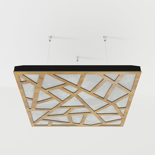 Lot de 2 panneaux acoustiques absorbants diffusants pour plafond avec tissu de velours et kit de montage | 50x50x5cm | Traitement acoustique de la maison | [SKYROSS - Chêne | Blanc]