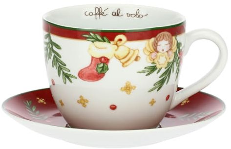 THUN, Tazza Colazione con Piattino in Porcellana, Collezione Sorprese di Natale, Tazza da Collezione, Idea Regalo per Natale, Tazza Ø 12.3 cm, 10 cm h, Capacità 650 cc, Piattino Ø 19,5 cm