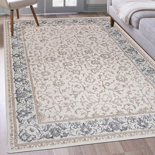 Mazovia Groß Teppich Wohnzimmer 160x230cm Creme Vintage Orientalisch Weich | Teppich für Schlafzimmer Esszimmer Büro Eingangsbereich Beige Pflegeleicht Maschinengewebt Allergikerfreundlich Kurzflor