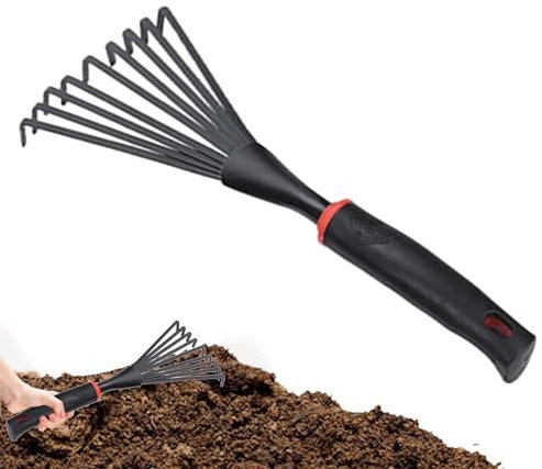 Rastrello scarificatore,Rastrello a mano in metallo per attrezzi da giardino | Strumento di rastrello con manico ergonomico per pacciamatura, giardinaggio e coltivazione ad alta resistenza