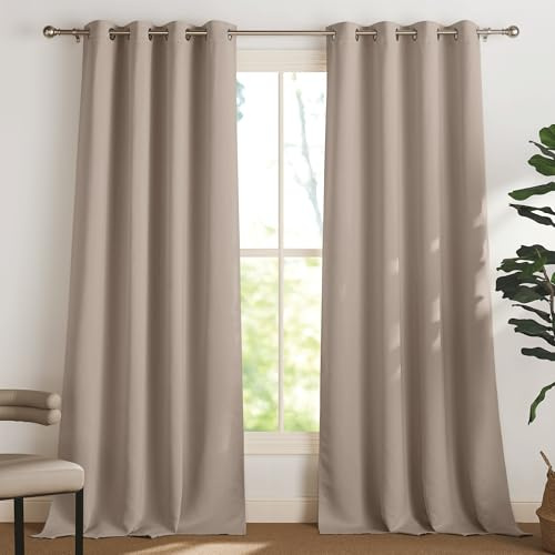 PONY DANCE Verdunklungsgardine Wohnzimmer Modern Ösenschal 2er Set | H250 x B132 cm, Taupe, Thermovorhang gegen Hitze, Blickdicht, für Schlafzimmer, Abdunkelnd, Sichtschutz, Türvorhang