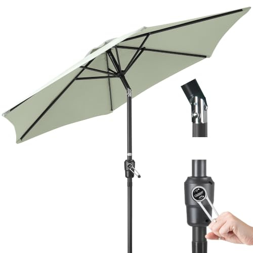 CHRISTOW Tilting Garden Parasol, Aluminium Pole, 2.4m, Sage Green
