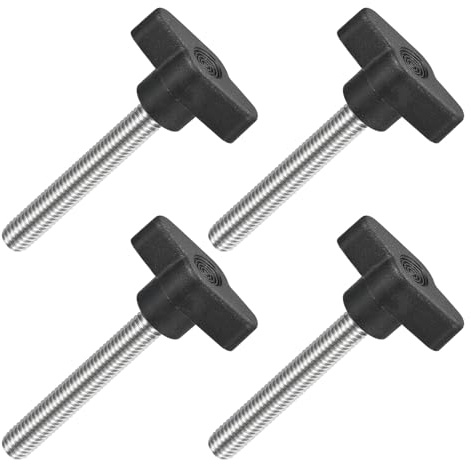 QUARKZMAN 4 Stück T-Flügelschraube mit Griffen M8 x 55mm Schwarz | Männliche Schraube Knopf 304 Edelstahl Rändelschraube Daumenschrauben-Griff 36mm Durchmesser