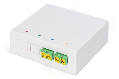 DIGITUS FTTH Gehäuse – 2x LC/APC Duplex Kupplung – Singlemode-Glasfaser | mit Shutter – integrierte LWL-Spleißkassette – IP45 Schutzklasse – Wand- oder Hutschienen-Montage – Weiß