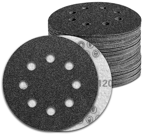 KONGMING 100 Pièces Disque Abrasif 125mm Sec and Eau 8 Trous Grain 120 Carbure de silicium pour Ponceuse Excentrique