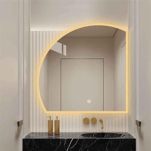 HSTBLEOO Specchio da bagno dimmerabile a mezzaluna da 20~40 pollici, specchio da parete intelligente con oscuramento a 3 colori(Left Undercut,50cm)