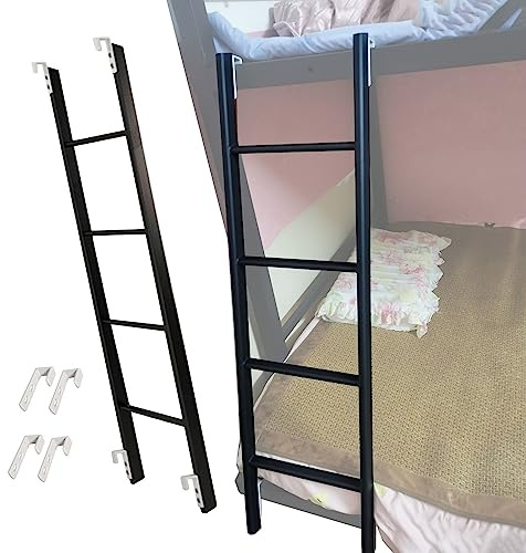 Scaletta regolabile in metallo nero per letto a castello, 127 cm, con gancio, per uso domestico, design resistente e salvaspazio, perfetta per bambini e adulti