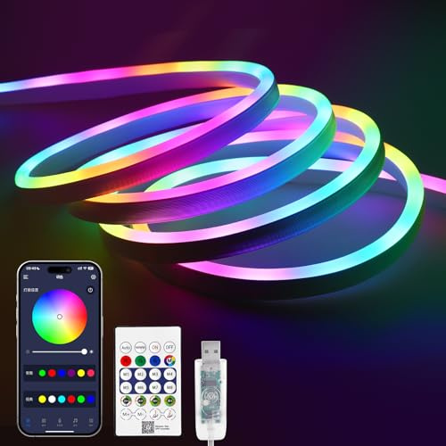 BERIXDEEP RGB IC Neon LED Strip 10m mit Smart App, Dynamische Farbe, Musik Sync, USB Adressierbare LED Streifen für Schlafzimmer, Gaming, Party