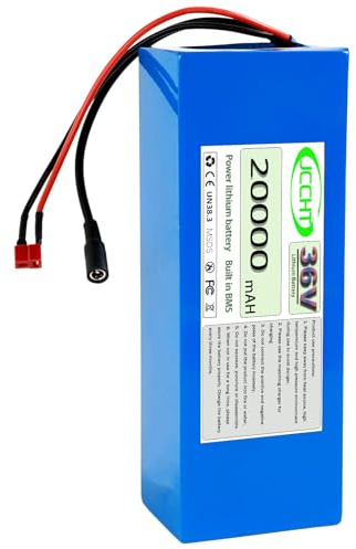 JCCHT Batería Litio 36 voltios 36V 11Ah/20Ah, para Bicicletas eléctricas, con BMS y Conector T, Compatible con Motores 100W a 720W para patinetes, quads y Motos de Cross eléctricas,36v20ah