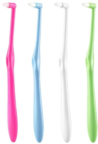 4 PCS Interspace Toothbrush, Interspace Compact Soft Slim Interspace Teeth Brush, Dental Brushes for Orthodontic Braces & Detail Cleaning - Blue, Green, Rose Red and White