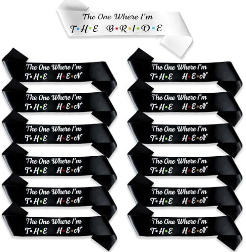 15 Pieces Hen Party Accessories Sashes (14x Hen Black & 1x Bride White) The One Where I'm the Bride Black Satin Sash for Women Girls Wedding Bachelorette Parties (14x Hen and 1x The Bride)
