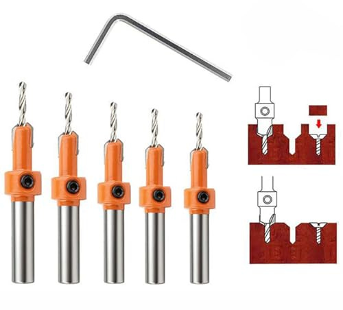 8mm Wood Countersink Drill Bit Set, 5Pcs HSS Conical Reamer for Self Tapping Screws, Concealed Step Drilling Tool for Furniture Assembly