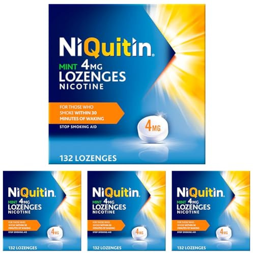 NiQuitin 4mg Nicotine Lozenges - Mint Flavour (132) - Fast, Effective Craving Relief - Stop Smoking Aids for Taking at Home Or On The Go - for Help Quitting Or Reducing Smoking (Pack of 4)