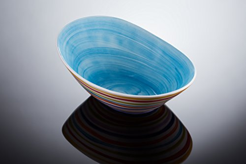 Bassano Ausgefallene italienische Keramik ovale Schale mit Streifen S türkis 21x15