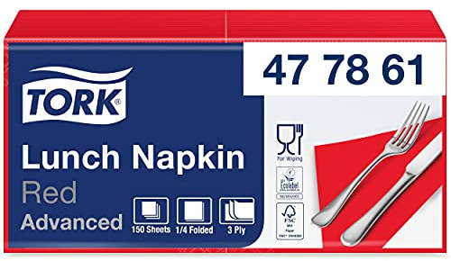 Tork 477861 Soft Lunchservietten Rot / 3lagige, saugfähige Papierservietten in Rot / Vielfältig verwendbar / Advanced Qualität / 10 x 150 (1500) Servietten / 32,6 x 33 cm (B x L) / 1/4-Falz