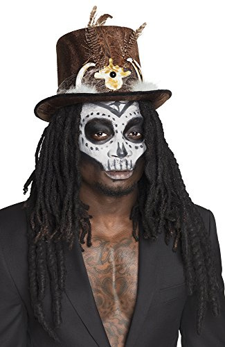B72183 schwarz Damen Herren Voodoo Hut Steampunk Zylinder mit Knochen und Haare