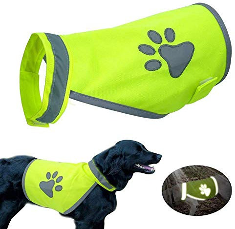 Sicherheitsweste für Hunde, reflektierend, hohe Sichtbarkeit, Kleidung für kleine und große Hunde, Sicherheitsgeschirr für Outdoor, Wandern, Spazierengehen, mit Pfotenabdruck (M)