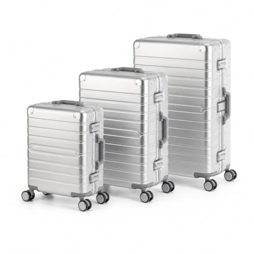 Travelhouse Oslo Aluminium resväska T6005 resväska, trolley, olika storlekar och färger, silver, Handgepäck, Mittlerer und Großer Koffer Set