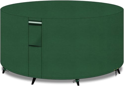 PATIO PLUS Robuste Gartentischabdeckungen, rund, 600D-Oxford-Gewebe, runde Terrassen-Tischabdeckung, Gartenmöbel-Set, wasserdicht, winddicht, UV-Schutz, 190 x 80 cm, Grün