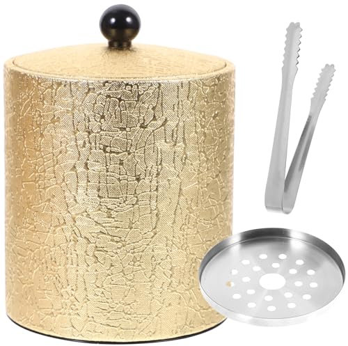 HEMOTON 1Pcs Eiskübel aus Edelstahl Isolierter Eiseimer Sektkübel Eisbehälter mit Deckel Weinkühler Sektkühler Flaschenkühler Eiswürfelbehälter für Party Bar Zuhause Golden