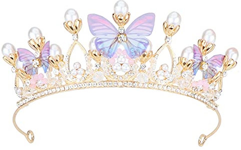 Kristall Tiara für Mädchen damen,Prinzessin Krone Stirnband,Schmetterling Blume Perle Strass Königin Krone,Haarschmuck Diadem für Hochzeit Abschlussbälle Festumzüge Braut Kostüm Geburtstag Geschenke