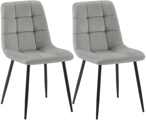 CLP 2er Set Esszimmerstuhl Tilde, Küchenstühle gepolstert mit gestepptem Bezug, Polsterstühle mit Metallgestell, bis 150 kg belastbar | Farbe grau Material Samt