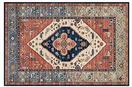 Uposao Teppich Wohnzimmer 50 x 80 cm, Rutschfeste Traditioneller Orientalischer Küchenteppich Blumenteppich Kurzflor Schmutzfangmatte Bodenteppich für Esszimmer, Schlafzimmer, Arbeitszimmer, Büro