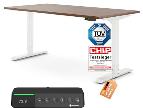 Ergotopia Desktopia Pro X Elektrisch höhenverstellbarer Schreibtisch, Ergonomischer Stehtisch für Büro oder Home Office (Nussbaum, Gestell Weiß, 120 x 80 cm)