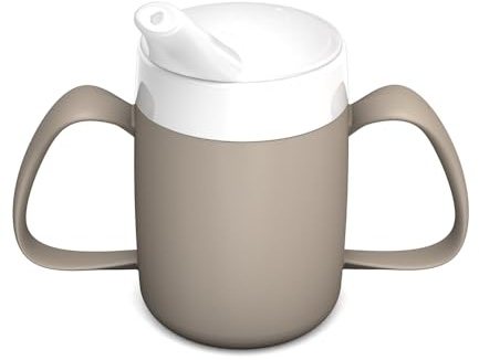 Ornamin 2-Henkel-Becher Pflegebecher mit Trinkaufsatz für Senioren & Pflegebedarf | leinen | Trinkbecher | Trinkhilfe | Schnabelbecher | Ergonomischer Becher