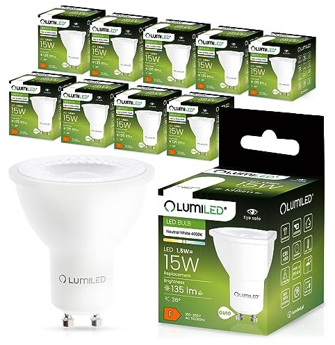 Lumiled LED GU10 Lampe 1.5W 135lm Neutralweiß 4000K ersetzt 15W CRI>80 Reflektor Spot 36° Abstrahlwinkel Nicht dimmbar 10er Pack Energiespar Leuchtmittel für Wohnzimmer Küche Flur Hotel Büro