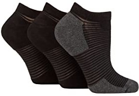 ELLE Ladies Sheer Stripe Cushioned Heel and Toe Sports Bamboo Trainer Socks Pack of 3 Black 4-8