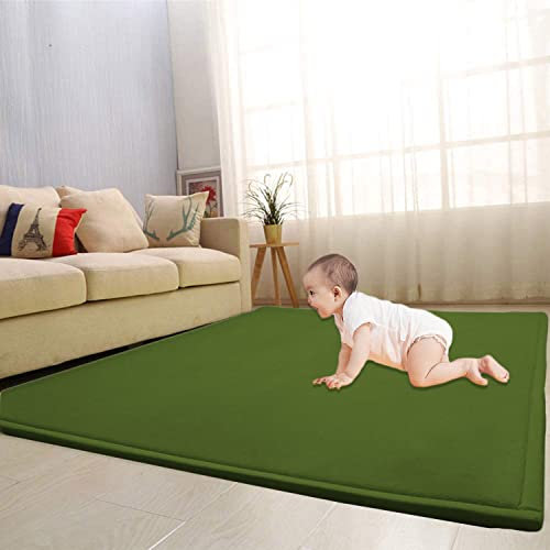 Waigg Kii Large Area Rug Coral Velvet Baby Play Mat,Thicken Nursery Carpet Crawling Tatami Yoga Mat Non-Slip Floor Mat Exercise Pads (150X200cm,GreenB)