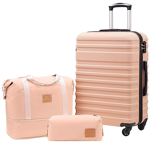 COOLIFE Koffer Trolley Koffer Reisekoffer von ABS Hartschalen Trolley 4 Rollen TSA-Schloss Der Koffer Enthält 1 Reisetasche und 1 Kulturbeutel