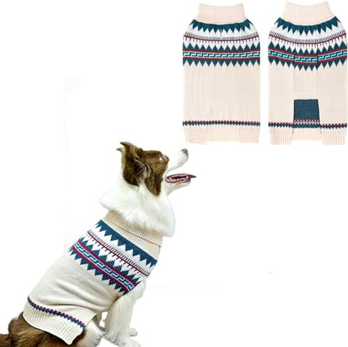 BINGPET Elastischer Rollkragenpullover für mittelgroße und große Hunde, ärmellos, gestrickt, Welpenpullover für Mädchen und Jungen, Weihnachten, Herbst, Winter, Weiß, Größe L