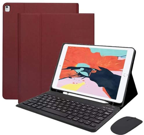 HEUCYL Funda con Teclado para iPad Pro 12,9 Pulgadas 2017/2015 (Antigua, 2 ª & 1 ª Generación) Funda Delgada con Teclado Español Ñ Bluetooth Desmontable con Portalápices Y Ratón Integrados,Rojo