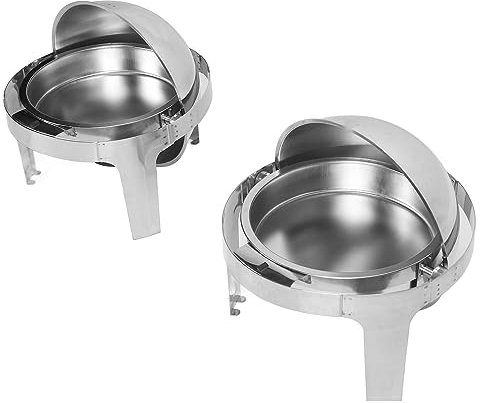 Edelstahl Chafing Dish Set, Rund Roll Top Speisewärmer, Warmhalteplatte mit Fuegesteuerung, 6L Kapazität Rostfreier Edelstahl Chafing für Catering Veranstaltungen