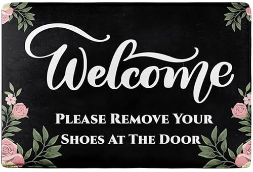 Zerbino Ingresso per Favore Togliti Le Scarpe Fiore Togliti Le Scarpe Tappetino Antiscivolo Facile da Pulire Tappetini da Bagno Resistente Tappeto Ingresso per Camera Cucina Interno 40x60cm