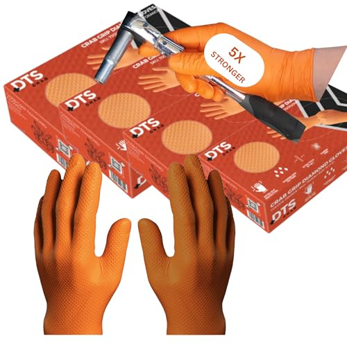 200 Heavy Duty Orange Disposable Super Strong Diamond Textured Nitrile Gloves 8.5g / 8 Mil – Powder & Latex Free, Industrial Mechanical, Automotive, Tyre Fitting, Food Prep, Cleaning & Gardening – XL