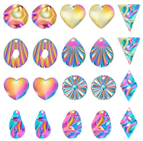 UNICRAFTALE 20 Stück 10 Stile 201 Edelstahl Geometrie Anhänger Metall Struktur Regenbogen Geometrische Tropfen Charms Dreieck Sechseck Oval Charms Für DIY Ohrringe Schmuckherstellung