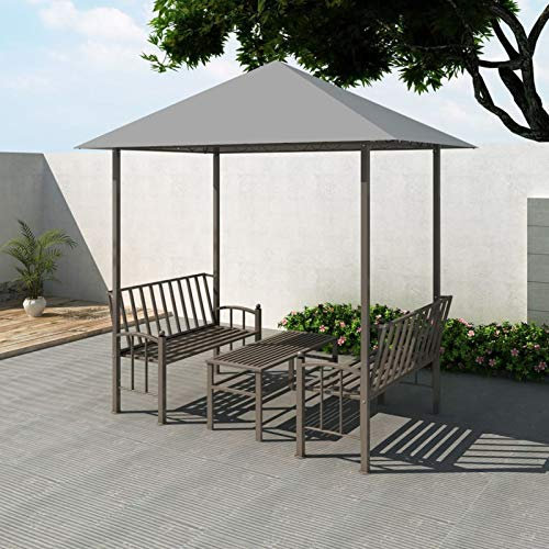 ShGaxin Gartenpavillon, Faltpavillon, Pergola, Partyzelt, Standmarkise, Sonnenzelt, Garten Pavillion, Grillpavillon, mit Tisch und Bänken 2,5x1,5x2,4 m Anthrazit