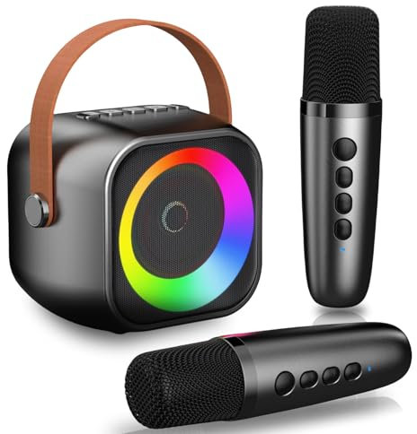 Machine de Karaoké avec 2 Micro sans Fil Bluetooth HiFi Micro Karaoke Enfant, Cadeau Jouet pour Garçons Filles 3-12 Ans, Portable Mini Microphone Karaoké avec Magique Voix Change et LED Lumière