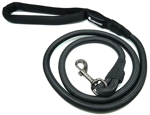 LIEBHUND Blackline V2 stilvolle Hundeleine 1,45m in schwarz für mittelgroße Hunde - Premium Leine mit Griff